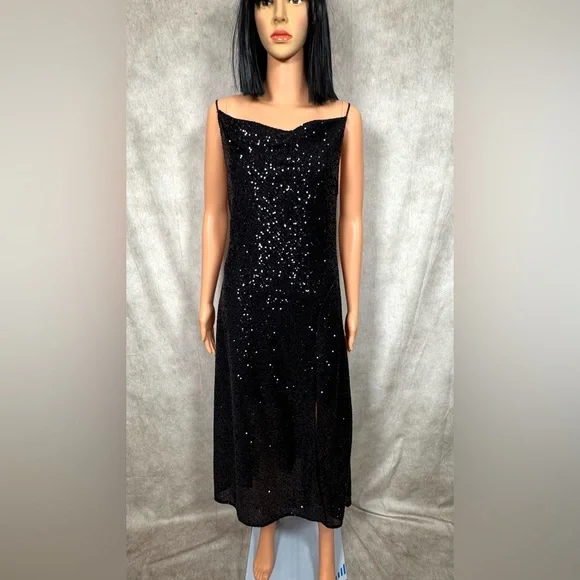 Jonathan Simkhai Black Sequin Cowl Neck Midi Gown -  threedaughtersproperties.com